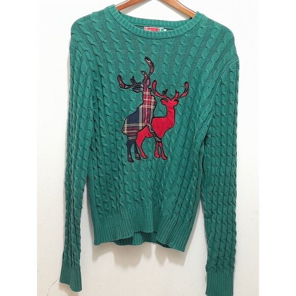 Spencers Medium Cable Knit Christmas Holiday Frisky Reindeer Novelty Fun Sweater - Picture 1 of 4